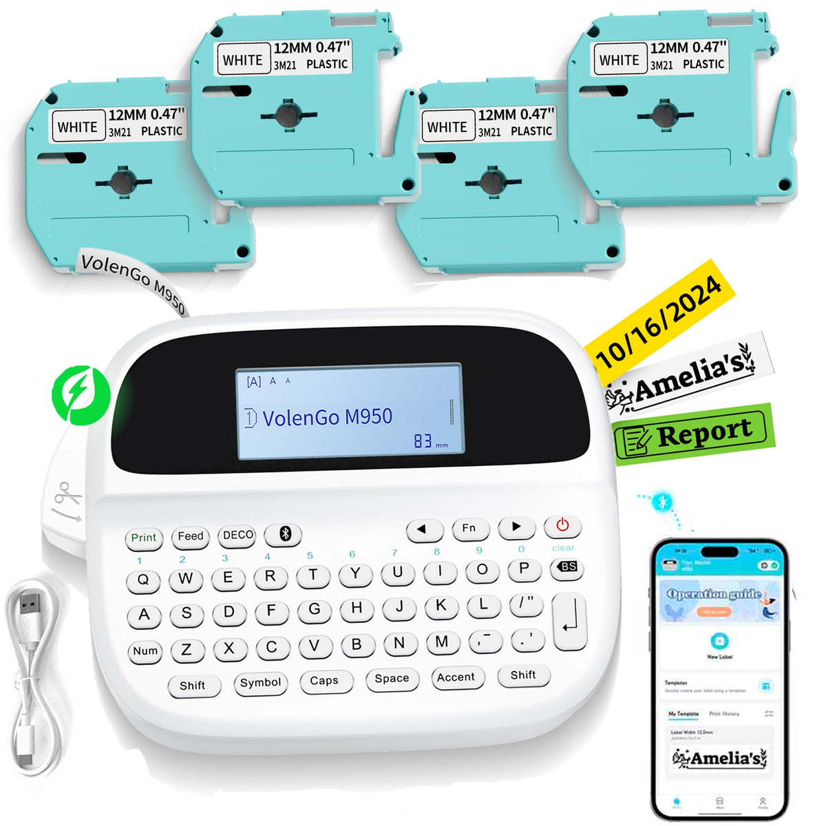 VolenGo M950 Label Maker Machine with Tapes, Label Maker Waterproof-Labels