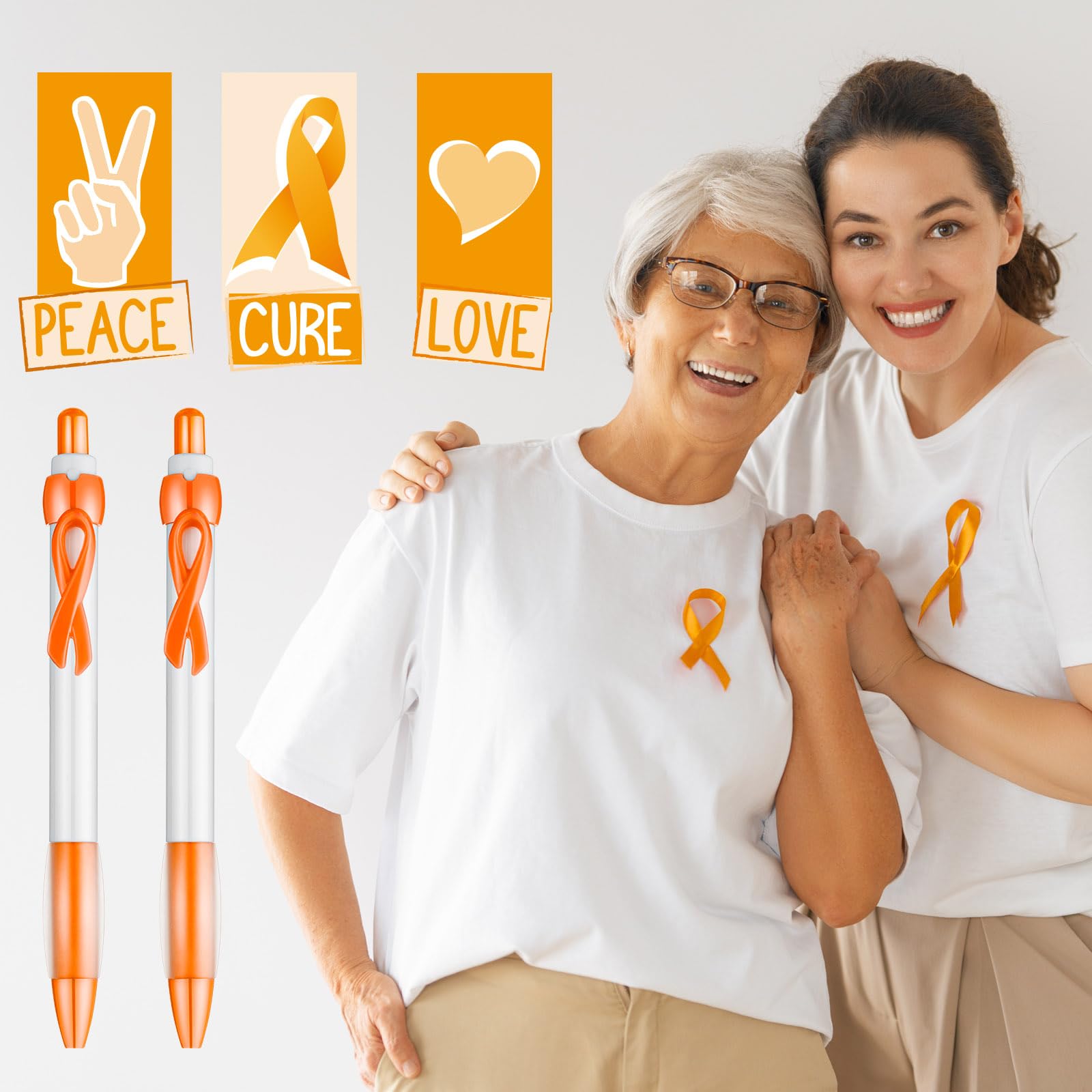 Yexiya 100 Pcs Leukemia Cancer Awareness Pen Orange Ribbon Bulk Black Ink