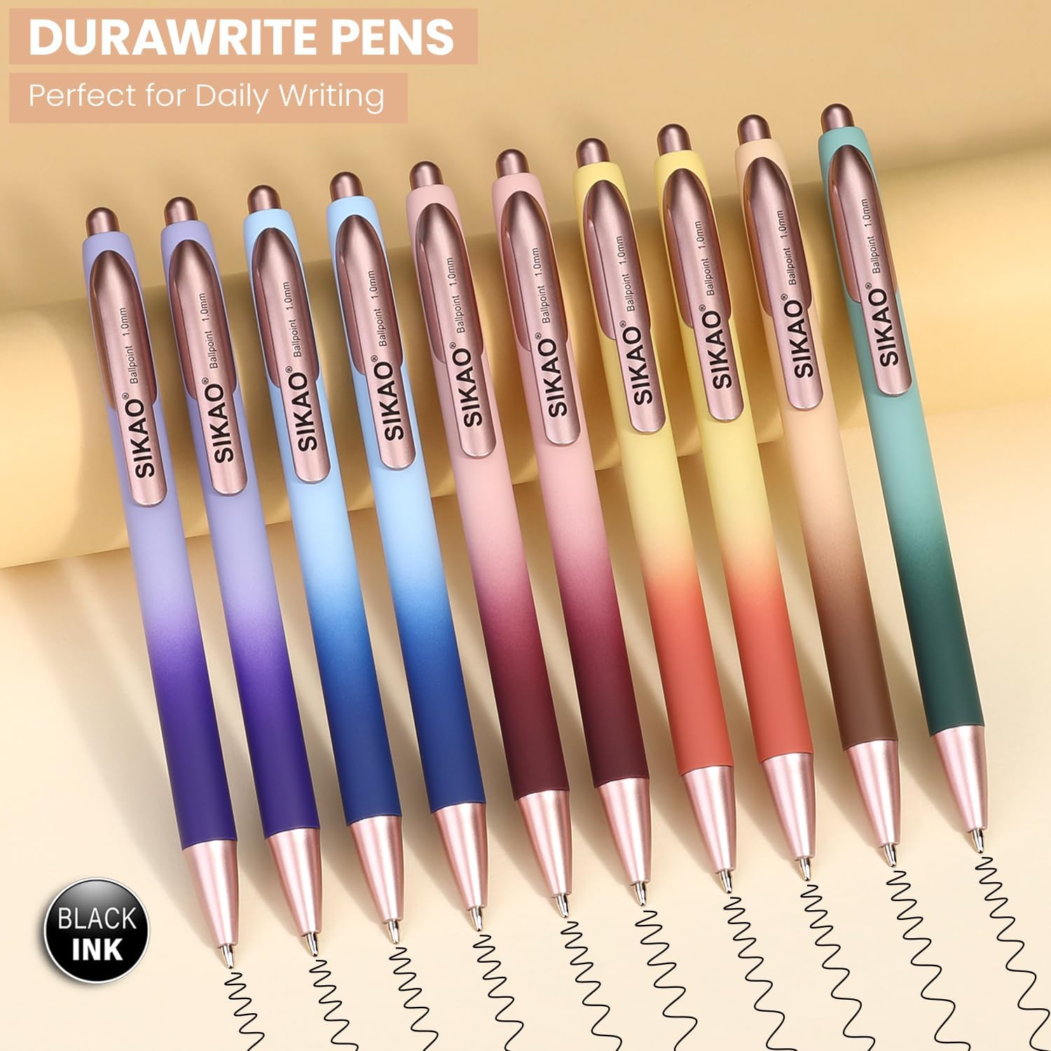 Sikao Pens Bulk, 60 Pack Luxe Gradient Retractable Ballpoint Pens