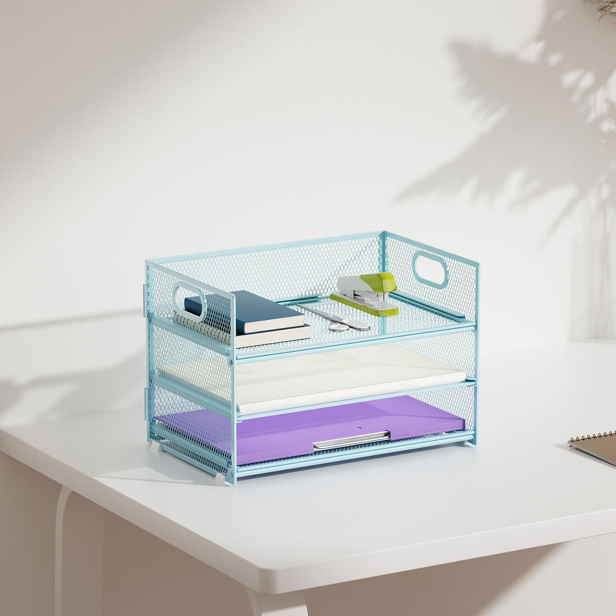 Marbrasse 3 Tier Paper Organizer Letter Tray, Mesh File Organizer with Handle, Paper Sorter Desk