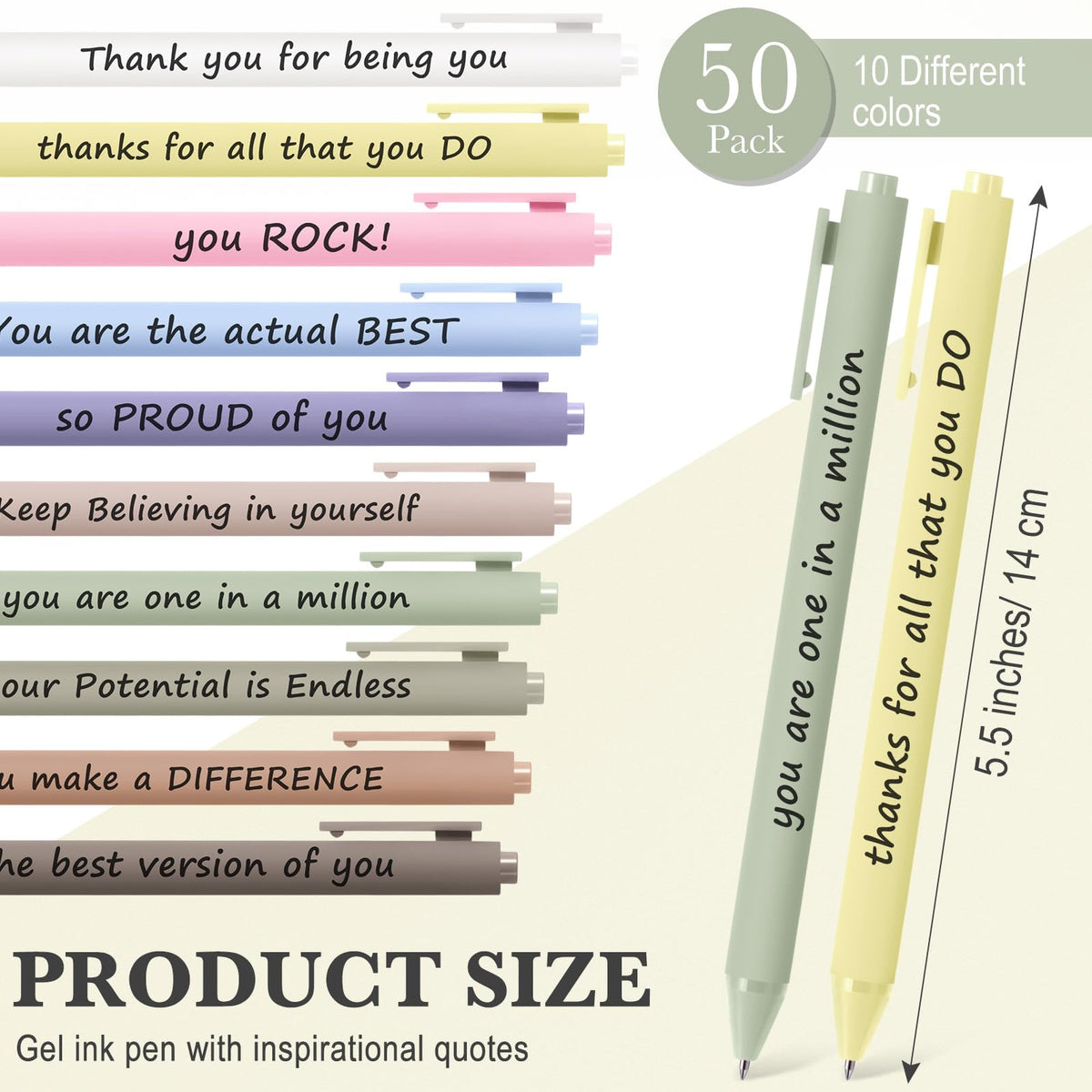 Crtiin 50 Pcs Inspirational Pens Bulk Dazzling Colors, Thank Yourself