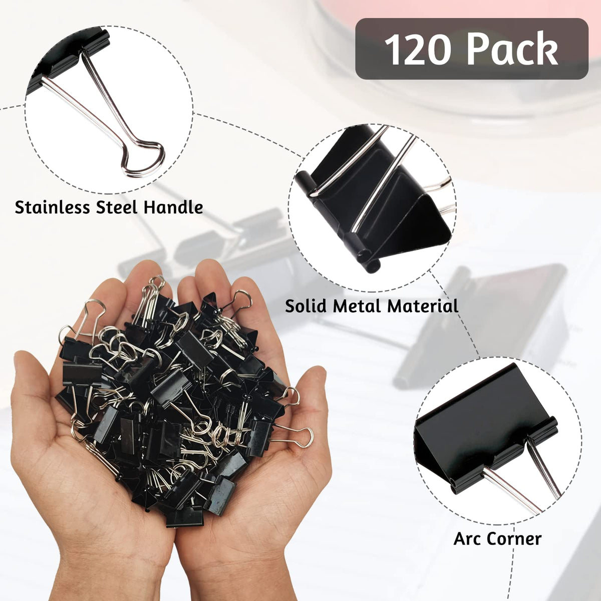 OWLKELA 120 Pack Binder Clips, 0.75 Inch, Black