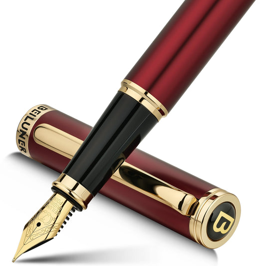 BEILUNER Red Fountain Pen,Stunning Luxury Pens with 24K Gold Finish, Gorgeous 24K Gilded Nib(Fine)