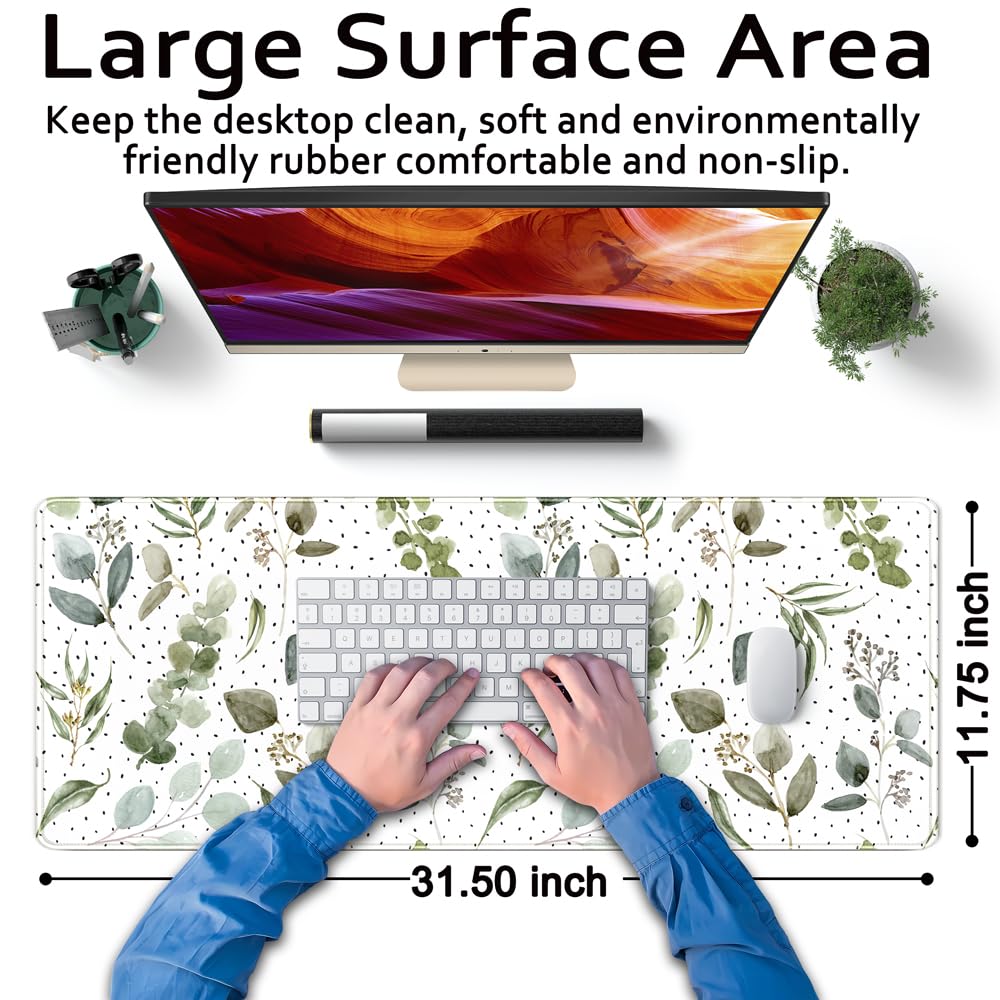 Green Mouse Pad Boho Desk Mat,Speckled Textured Greens Cool Aesthetical Mouse Pad Desk Accessories