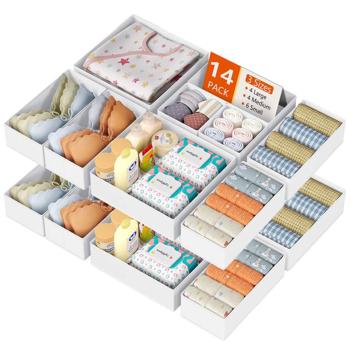 DIMJ Drawer Organizer Clothes, 14 Pack Dresser Organizer, Foldable Closet Organizers and Storage