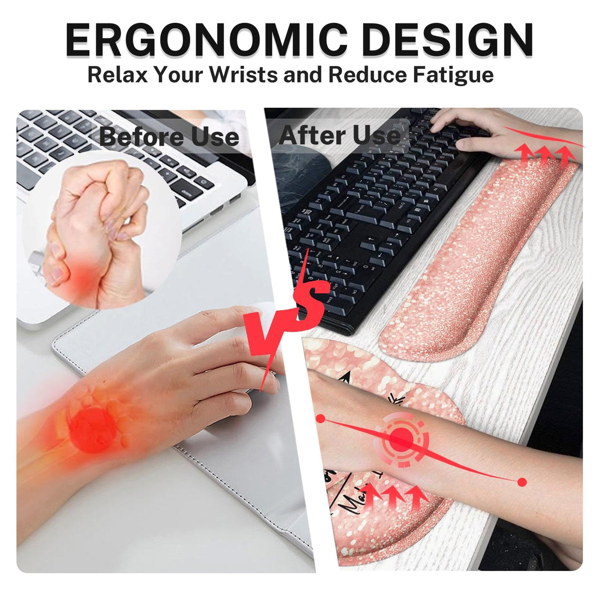 Britimes Ergonomic Mouse Pad Set with Wrist Rest, Rose Pink Gold