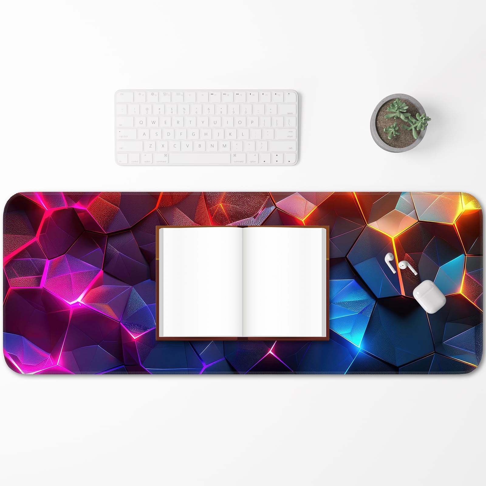 Gaming Mouse Pad, Geometric Design, Non-Slip Rubber Bottom, Stitched Edges, for Home, Office