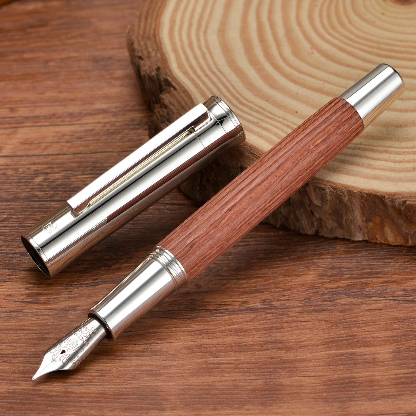 HONG DIAN 1866 Fountain Pen, Iridium Extra Fine Soft Nib Chinese Knot Carving, Retro Design Bubinga