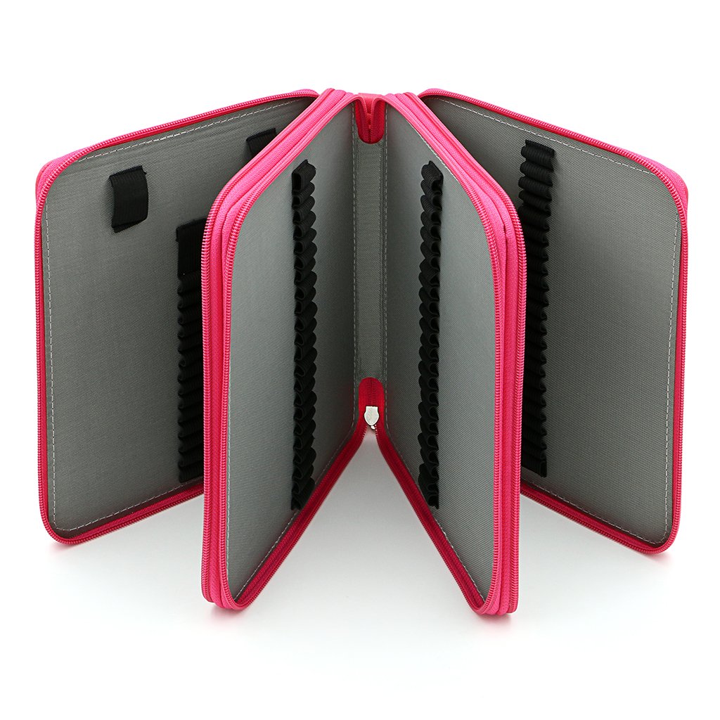 BTSKY Deluxe PU Leather Pencil Case For Colored Pencils - 120 Slot Pencil Holder with Handle Strap