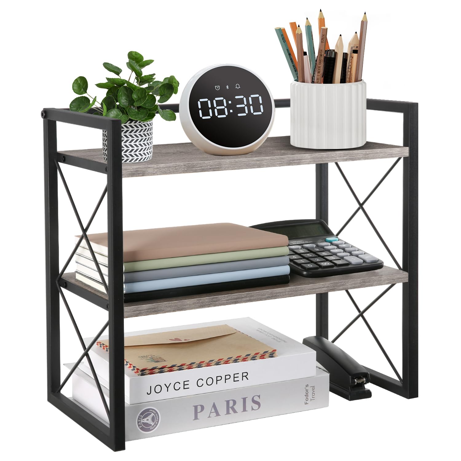 YINMIT Desktop Shelf Organizer, 2 Tier Office Shelves, Wood Desk Organizer Storage Rack and