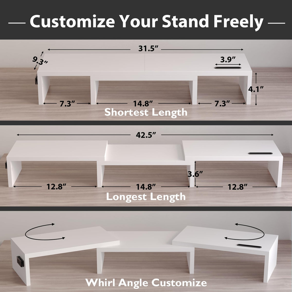 BONTEC Dual Monitor Stand Riser, Adjustable Length & Swivel Angle, White