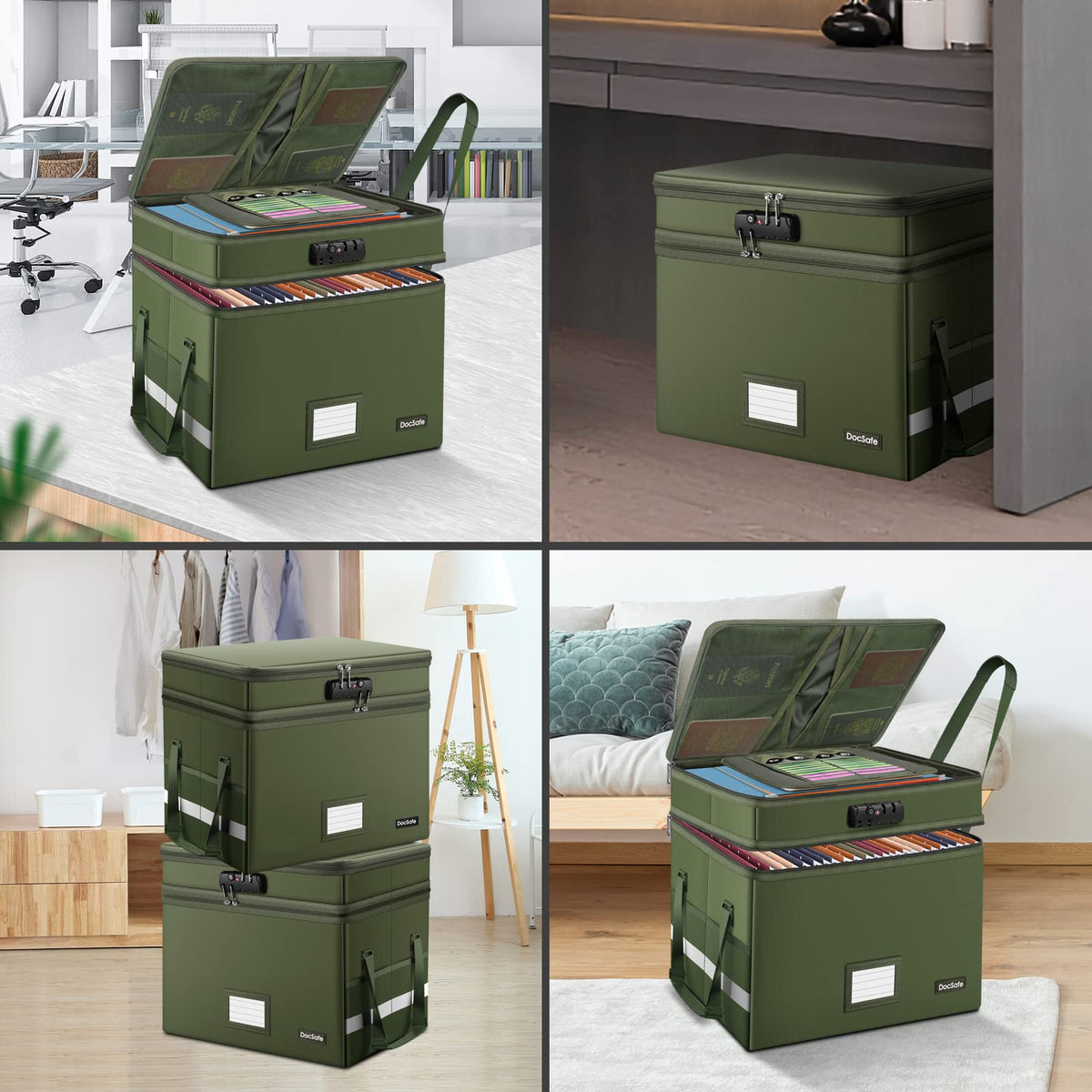 DocSafe File Box with Lock,Multi-Layer Fireproof Document Box Collapsible File Storage Organizer