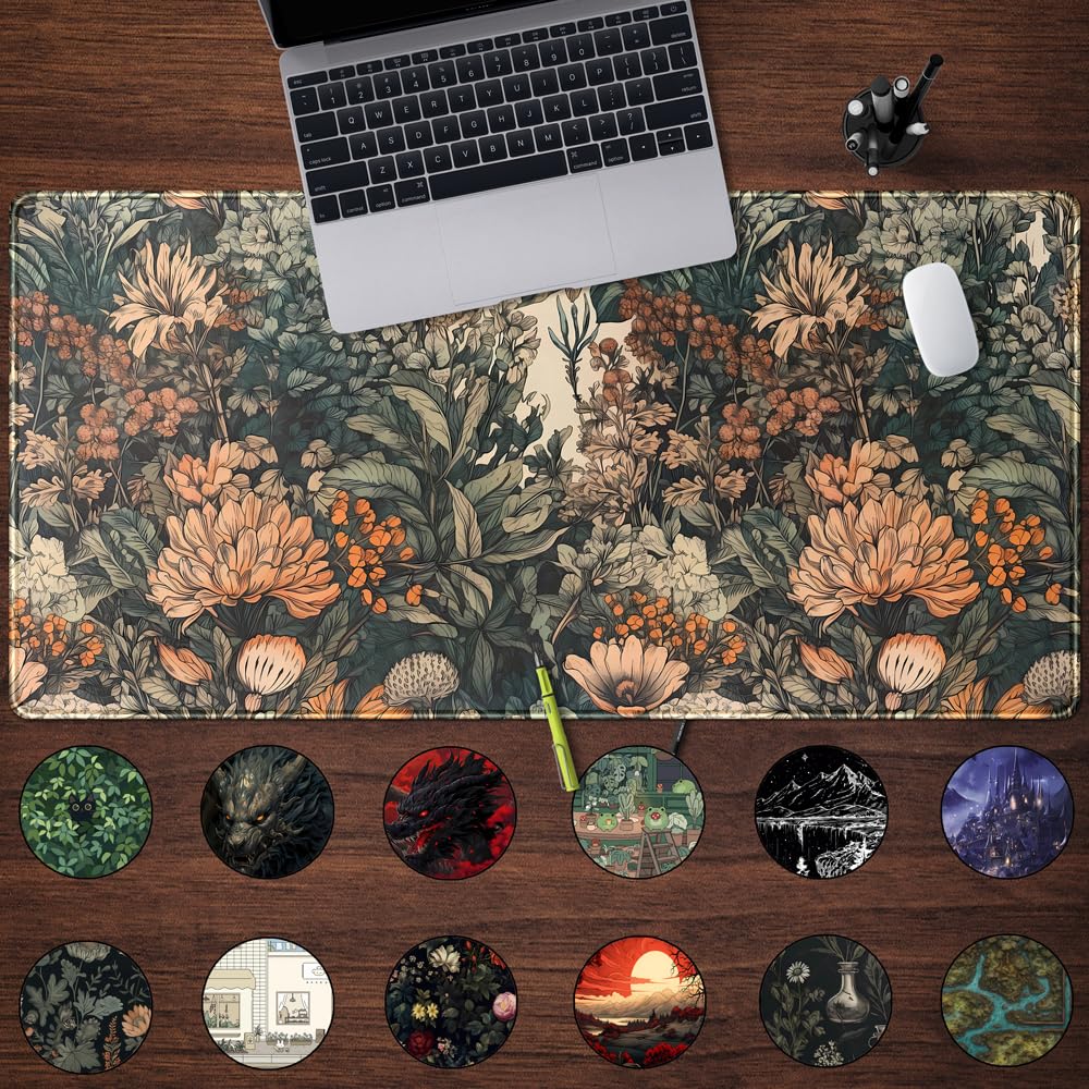 Boho Aesthetic Desk Mat Wildflowers Large Mouse Pad Gaming Desk Pad, XXL Keyboard Mat Full Desktop