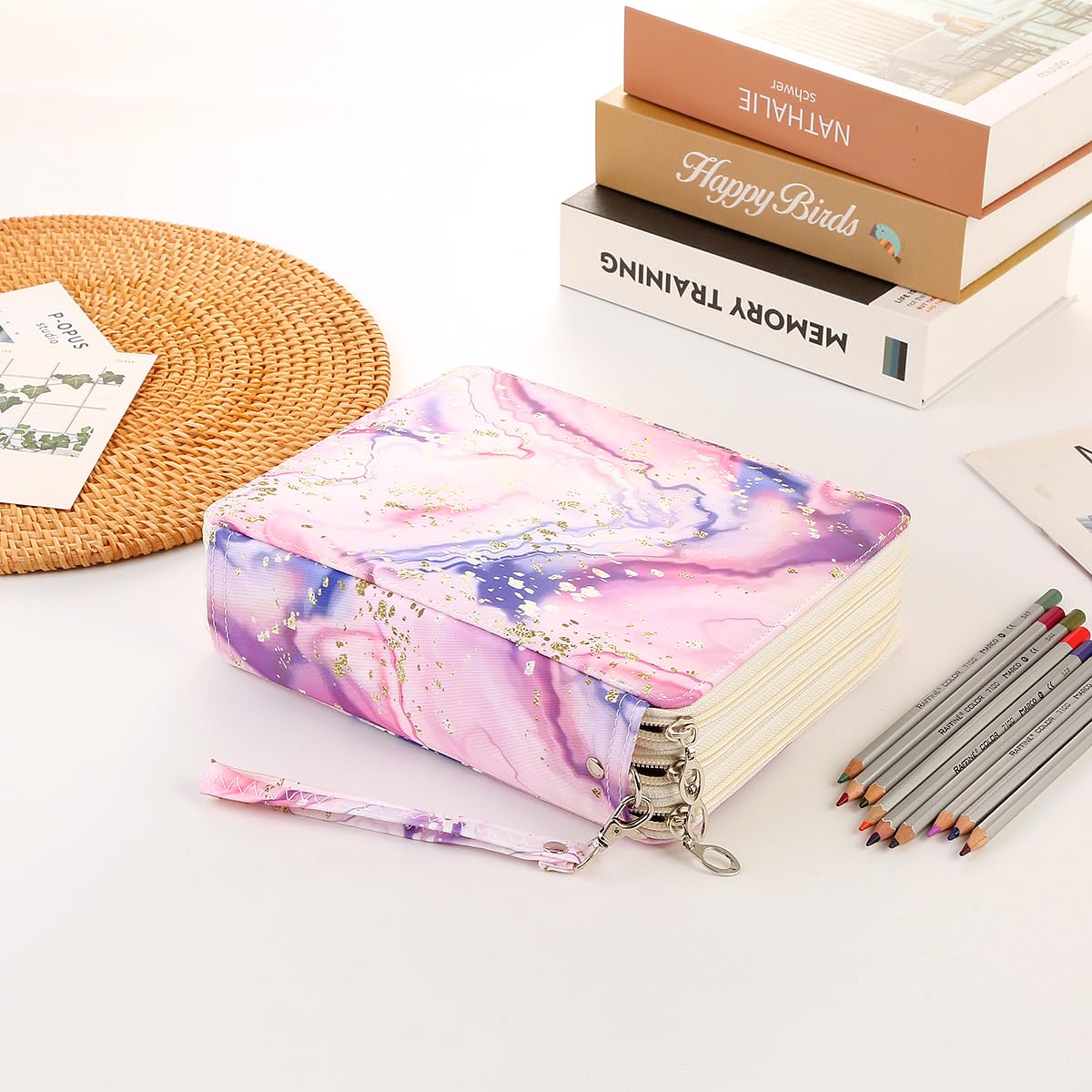Lbxgap 120 Slots Colored Pencil Case Organizer, 3 Layer Bag