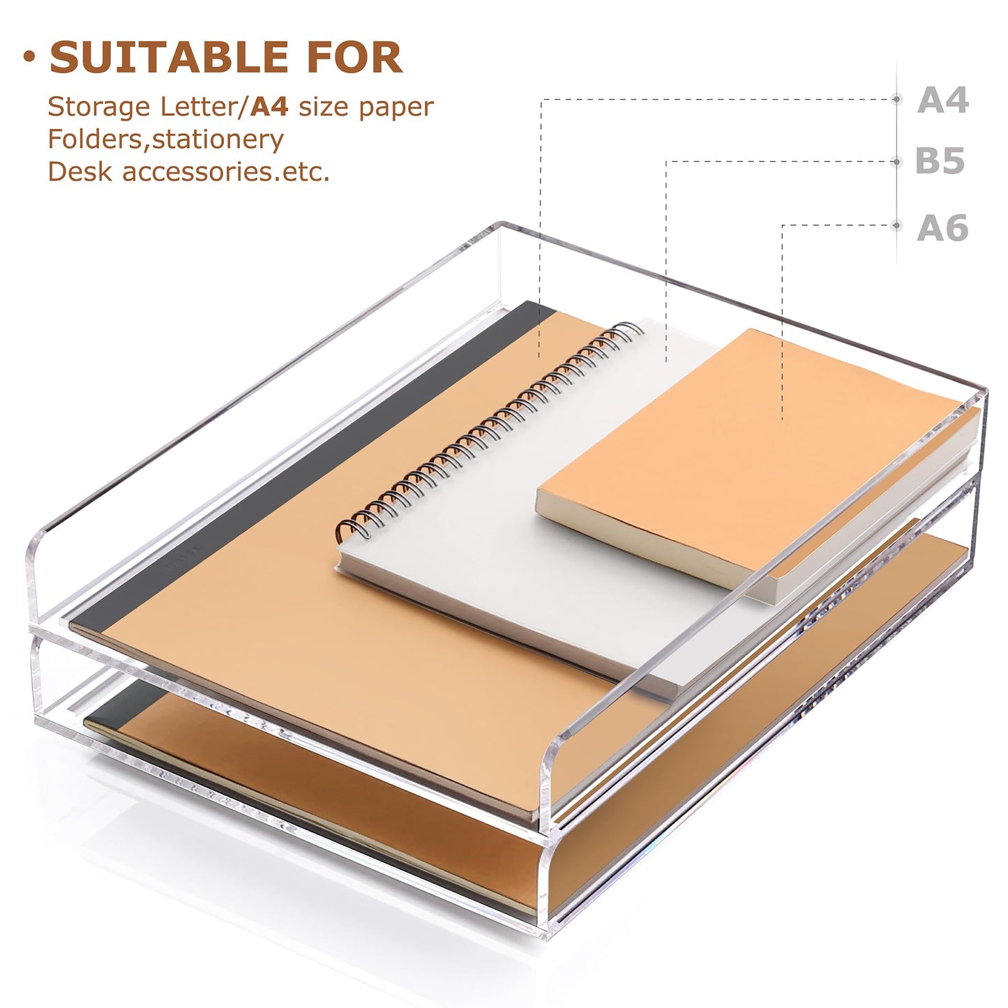 SANRUI 4 Tier Stackable Paper Letter Tray, Acrylic Vertical File Tray A4 Desk Organizer and