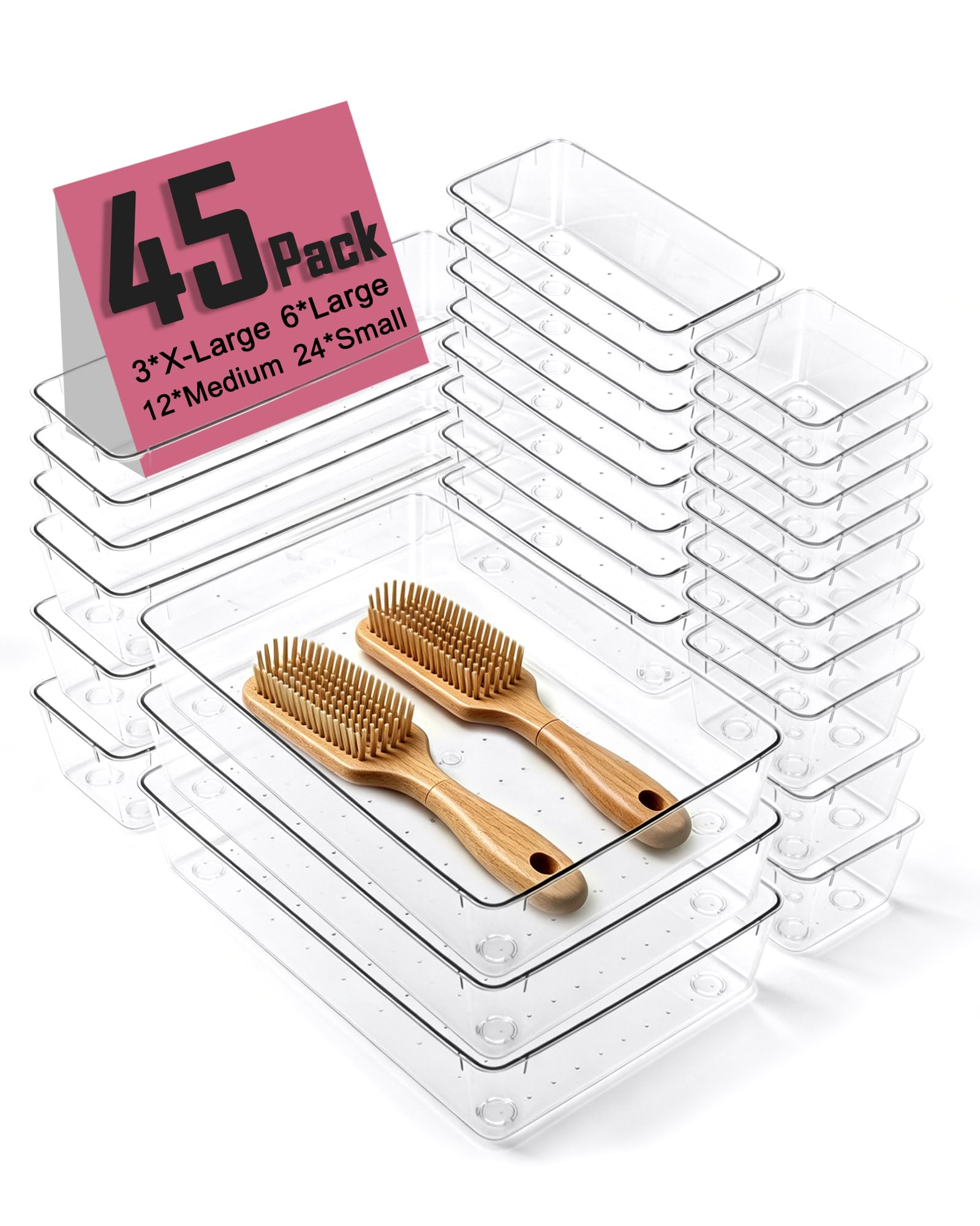 VEXTHYX 45P Makeup Desk Drawer Organizers Set for Vanity, Bathroom, Kitchen