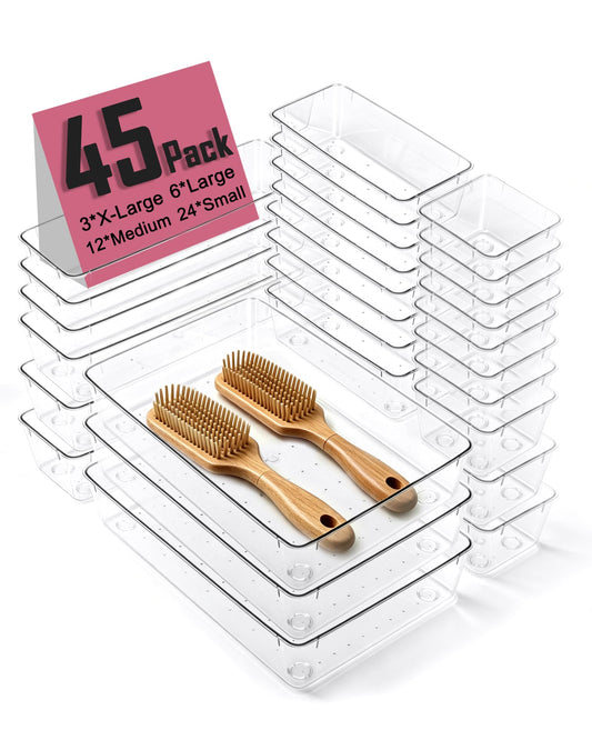 VEXTHYX 45P Makeup Desk Drawer Organizers Set for Vanity, Bathroom, Kitchen