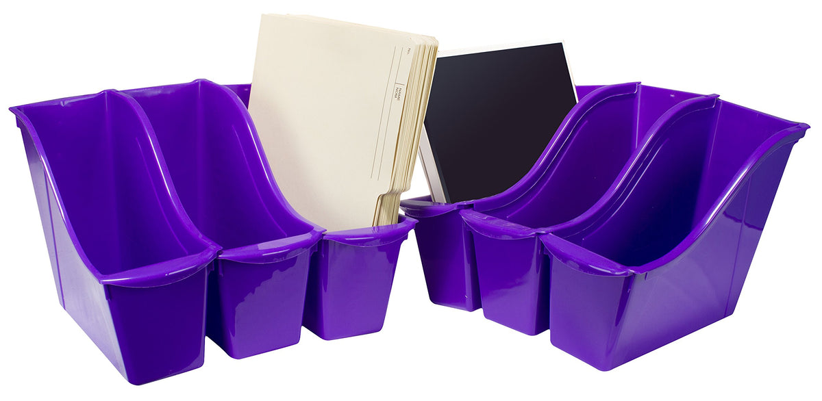 Storex Small Book Bin – Interlocking Plastic Organizer for Home, Office and Classroom, Purple