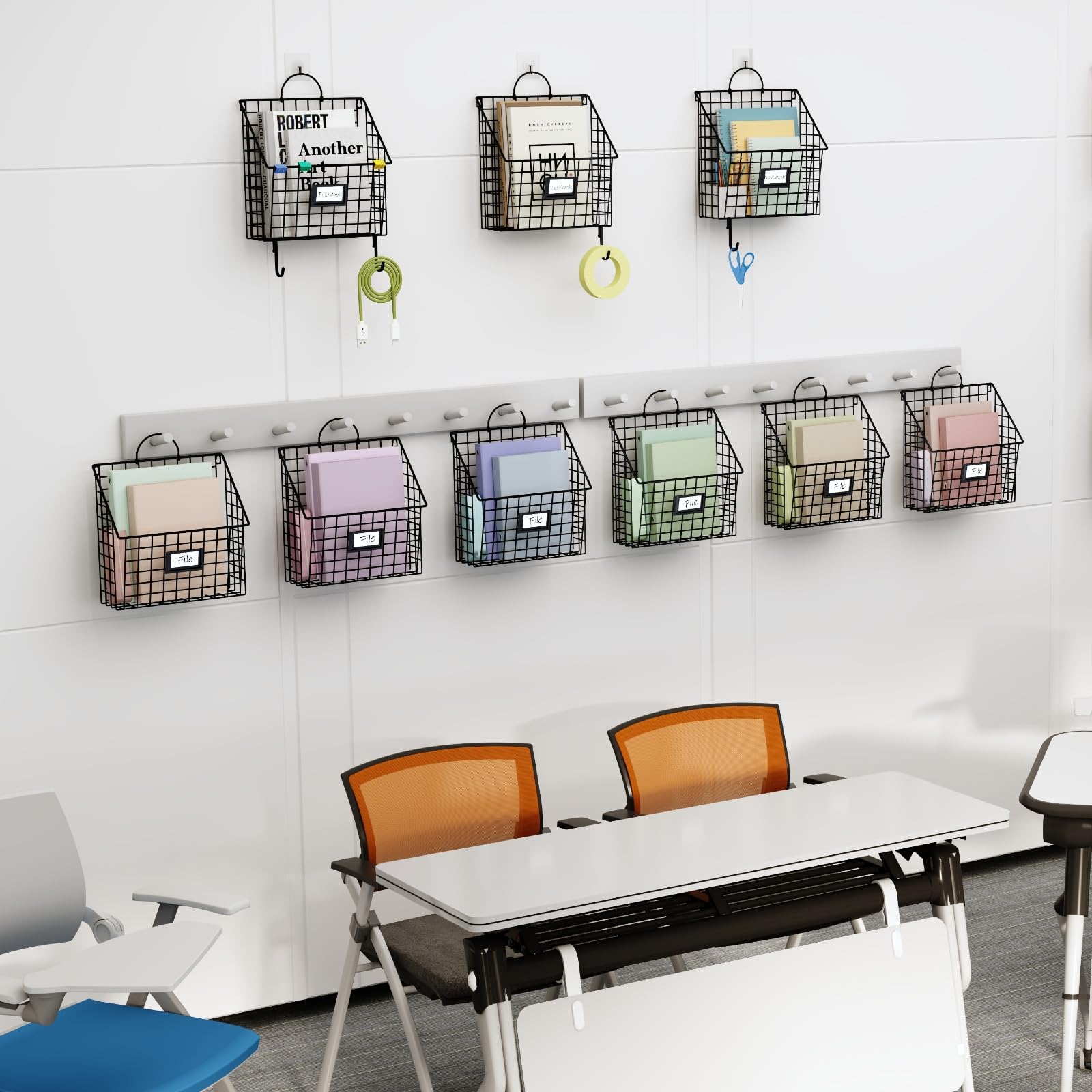 4 Packs Hanging Wall File Organizer with Hooks, Magazine Rack ,Mail Basket