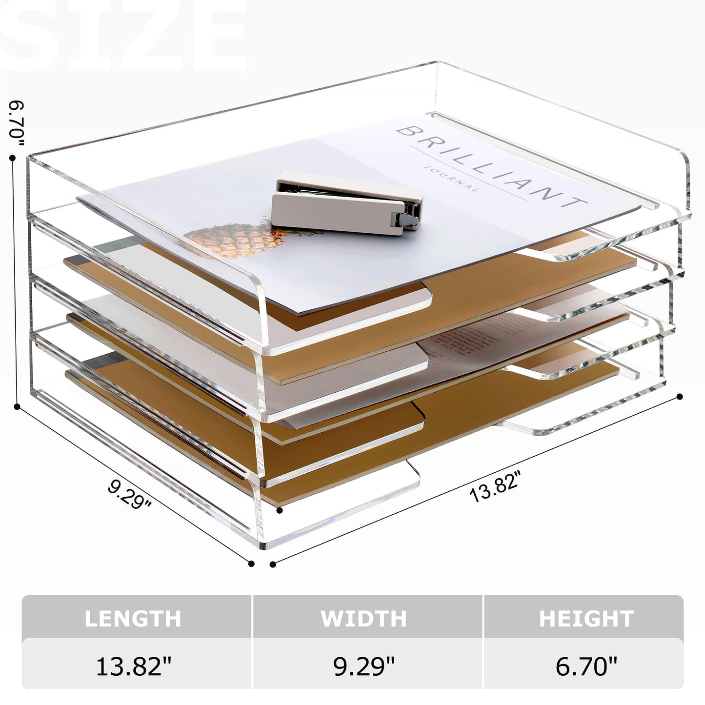 SANRUI 4 Tier Acrylic Paper Letter Tray Desk Stackable Organizer Trays，Clear Enlarged A4 Stackable