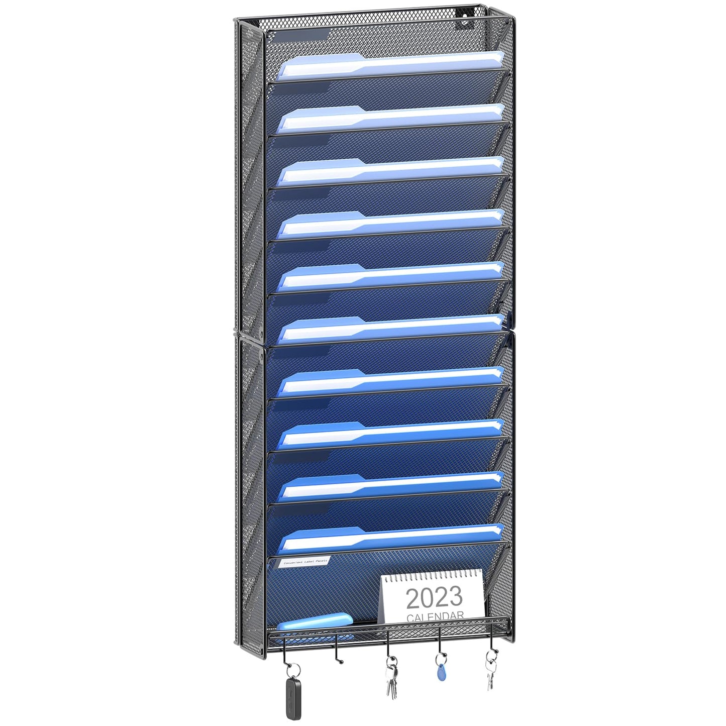 OUTWOLF Hanging Wall File Organizer with Hooks, 12 Tier Vertical Wall Mount File Holder, File