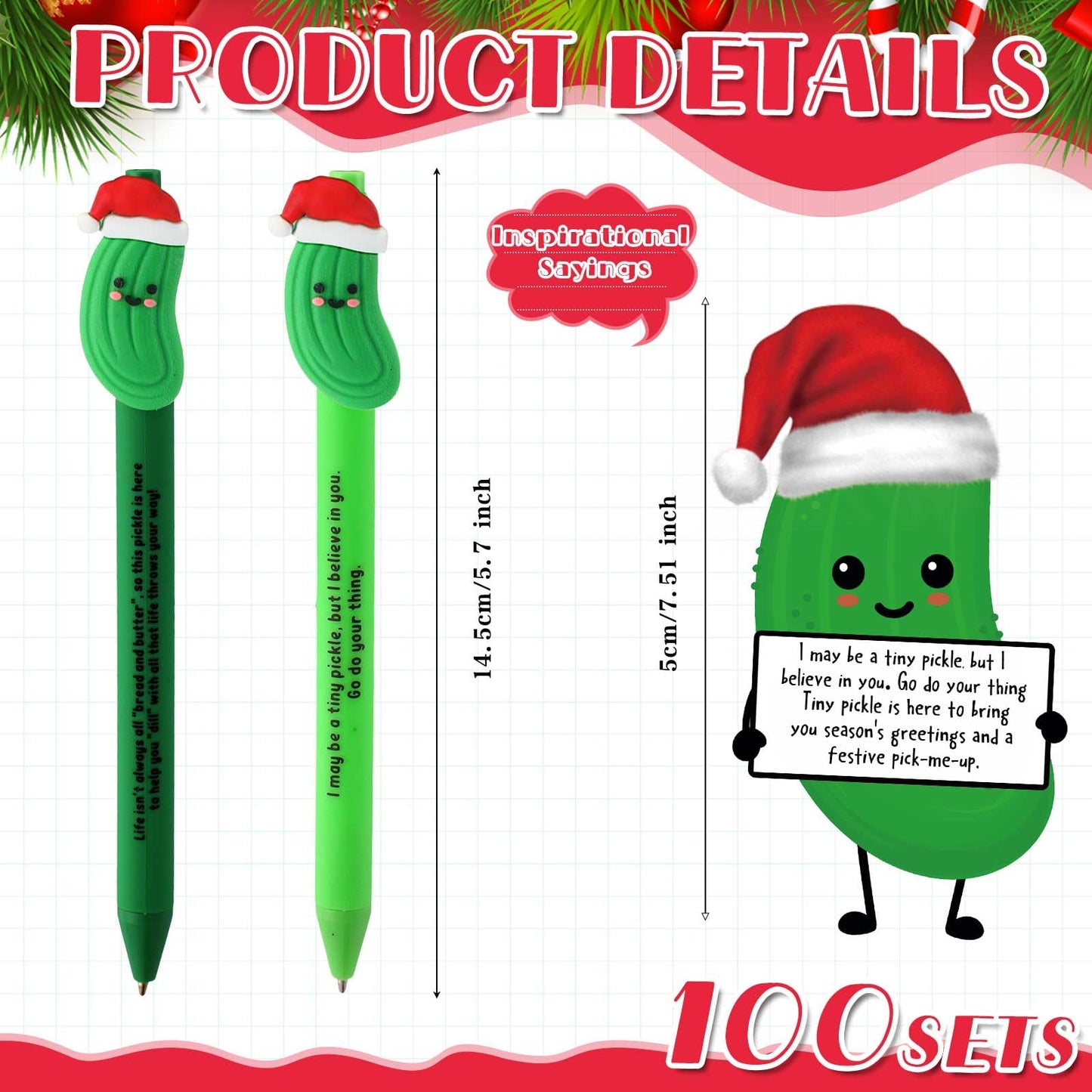 MotiMind 100 Sets Pickle Valentines Pen for Coworkers Bulk Valentines Employee Appreciation Gifts