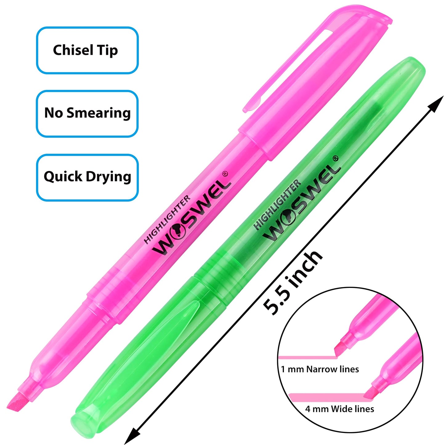 WOSWEL Highlighters Bulk, 120 Pack 6 Assorted Colors No Bleed Chisel Tip Highlighter Markers