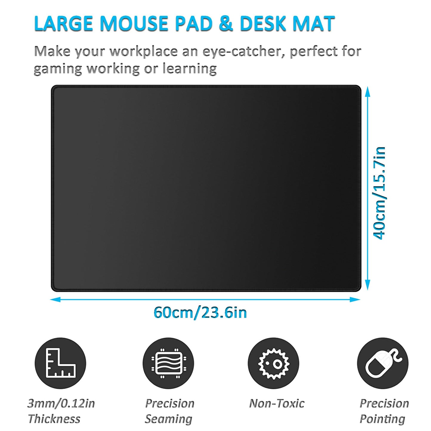 LL-COEUR Black XXL Laptop Mouse Mat 23.6x15.7x0.12inch, Large Desk Protector Pad with Non-Slip