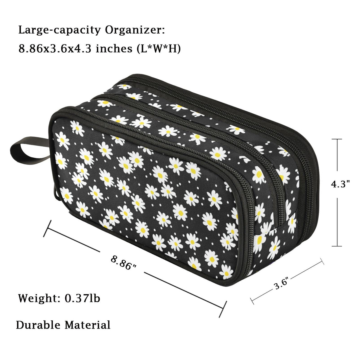 Fustylead Little Daisy Pencil Pen Case 3 Compartments, Lightweight & Spacious Pencil Pouch Zipper