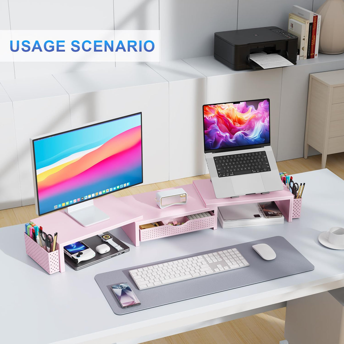 gianotter Dual Monitor Stand Riser With Drawer and 2 Pen Holders