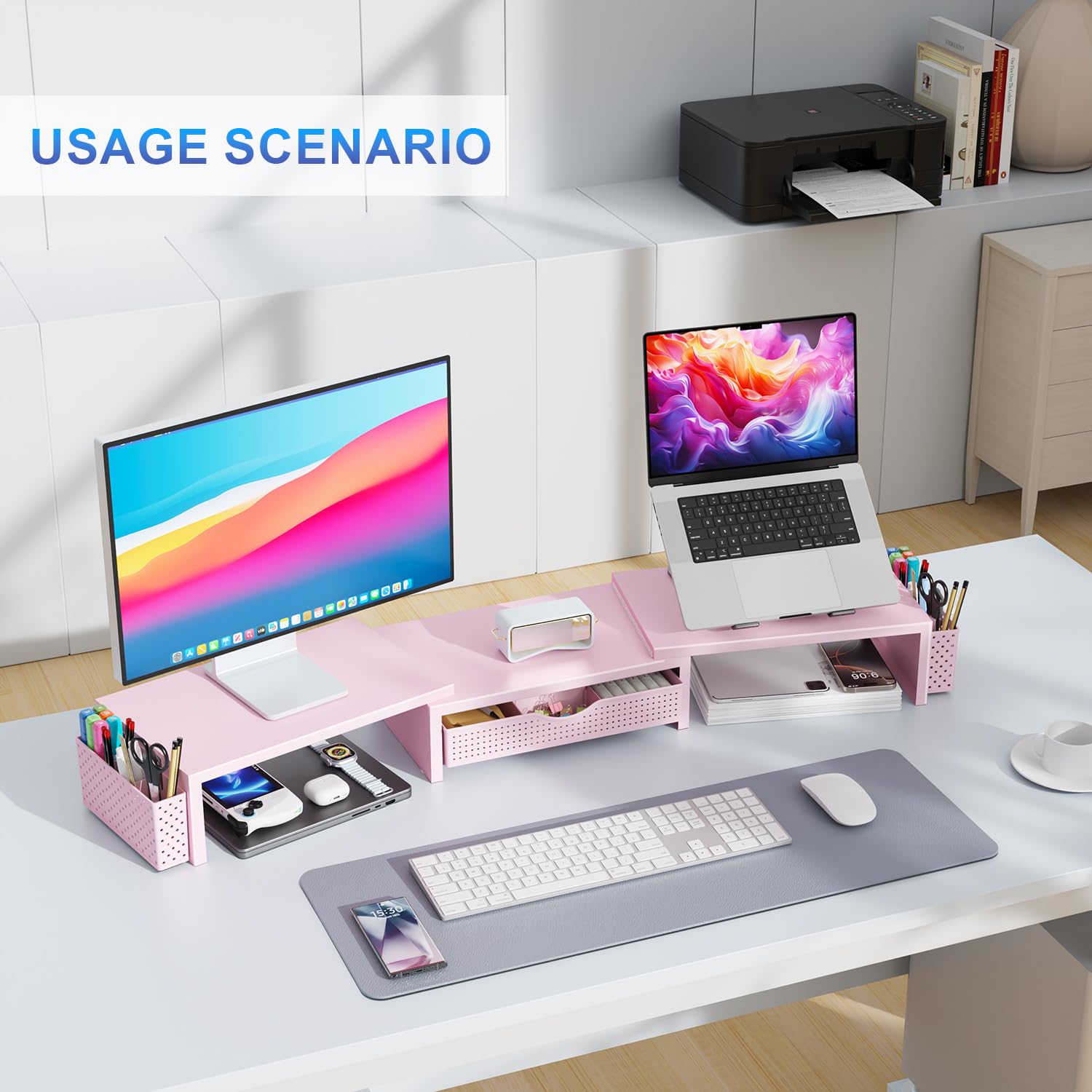 gianotter Dual Monitor Stand Riser With Drawer and 2 Pen Holders