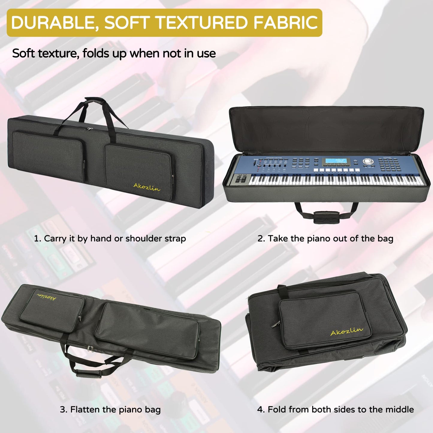 AKOZLIN Slim 88-Key Keyboard Gig Bag 54.3"×13.3"×6.3" Padded Soft