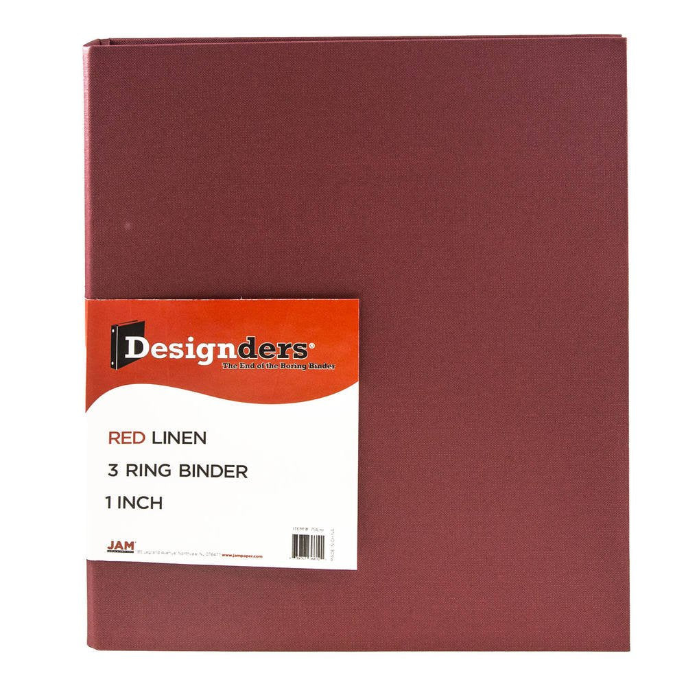 JAM PAPER Premium Linen Textured 1 inch Binders - Red 3 Ring Binder - Sold Individually