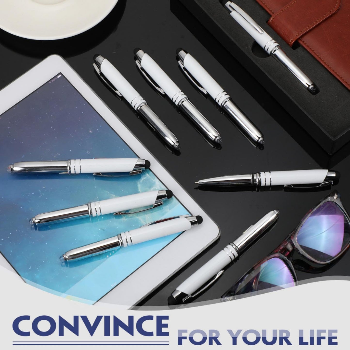Zonon 15 Pcs Stylus Pen with Light, 3 in 1 Ballpoint Pens, White