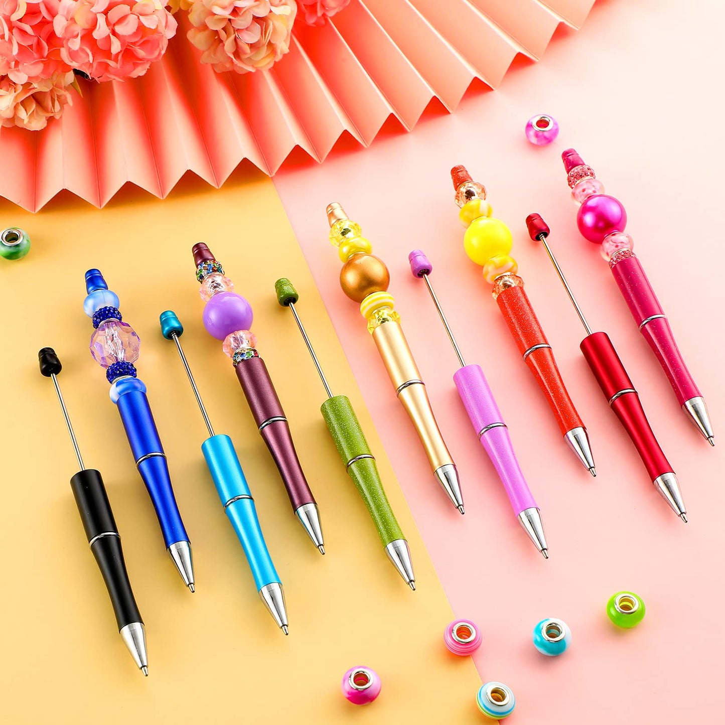 Crtiin 100 Pcs Beadable Pen School DIY Kit,Bright Color