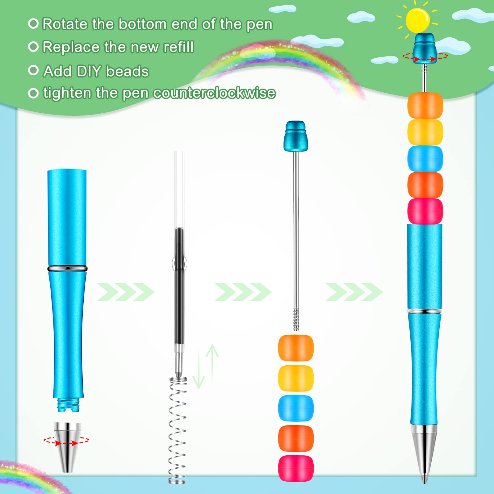 Crtiin 100 Pcs Beadable Pen School DIY Kit,Teal
