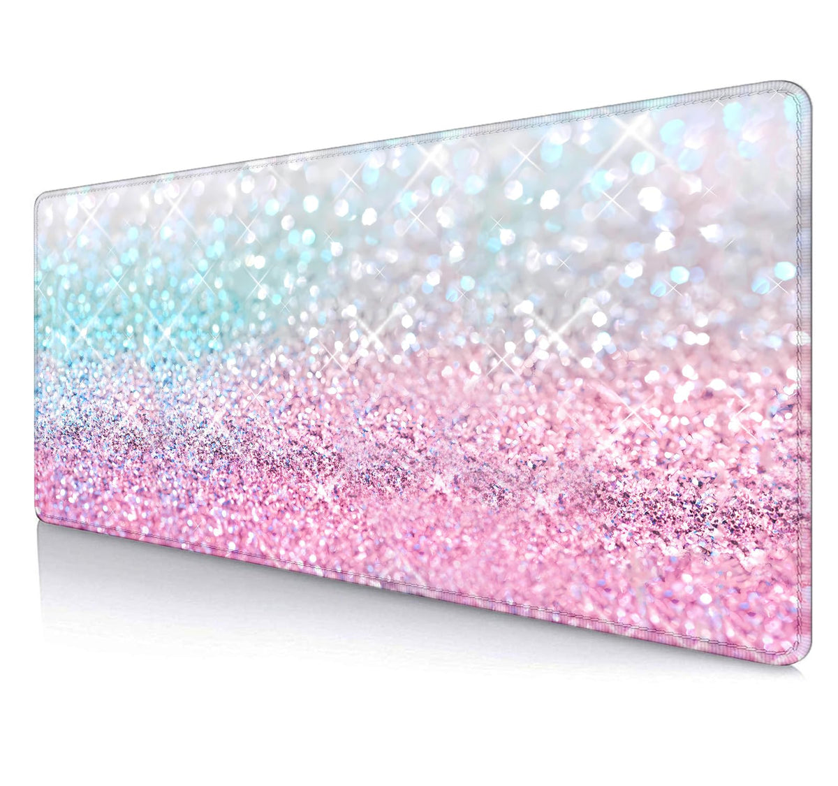 SXCKANG Gradient Glitter Large Mouse Pad, Pink Blue Sparkle Desk Pad, Pastel Cute Writing Desk Mat