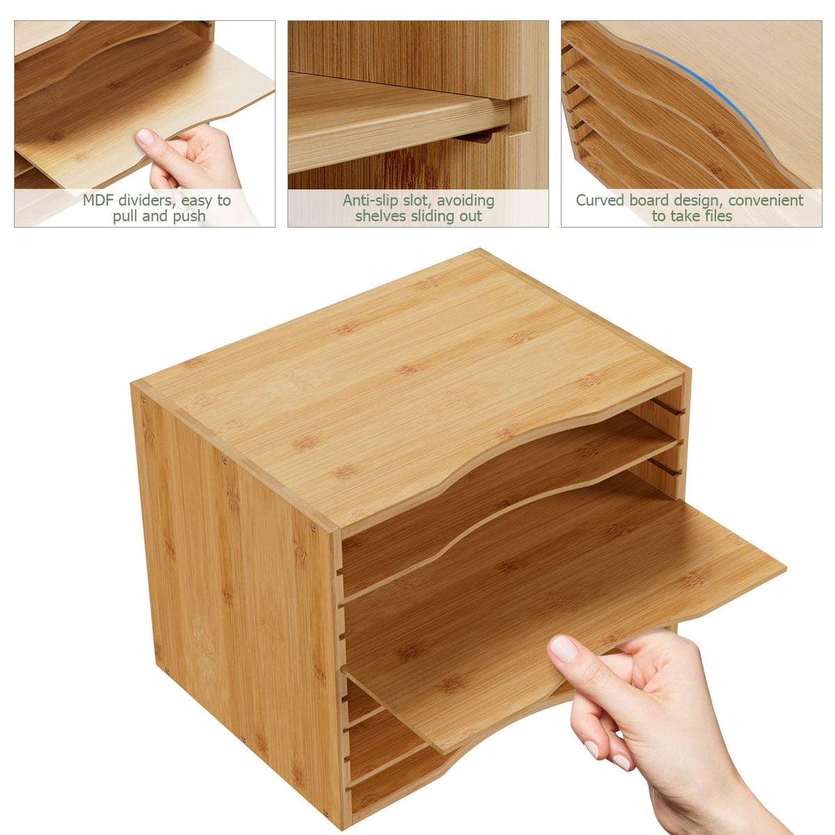 Bamjoy Bamboo 5 Tier Desktop Organizer, Paper Organizer Mail Sorter, File Holder Letter Document