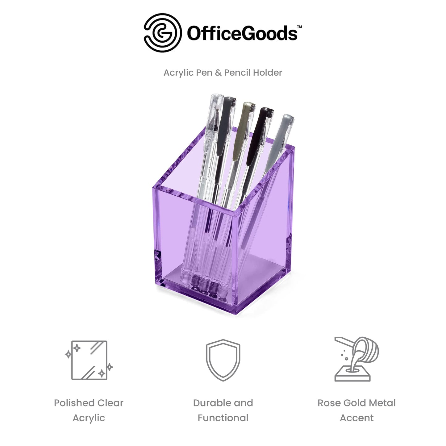OfficeGoods Acrylic Pen and Pencil Holder, Purple