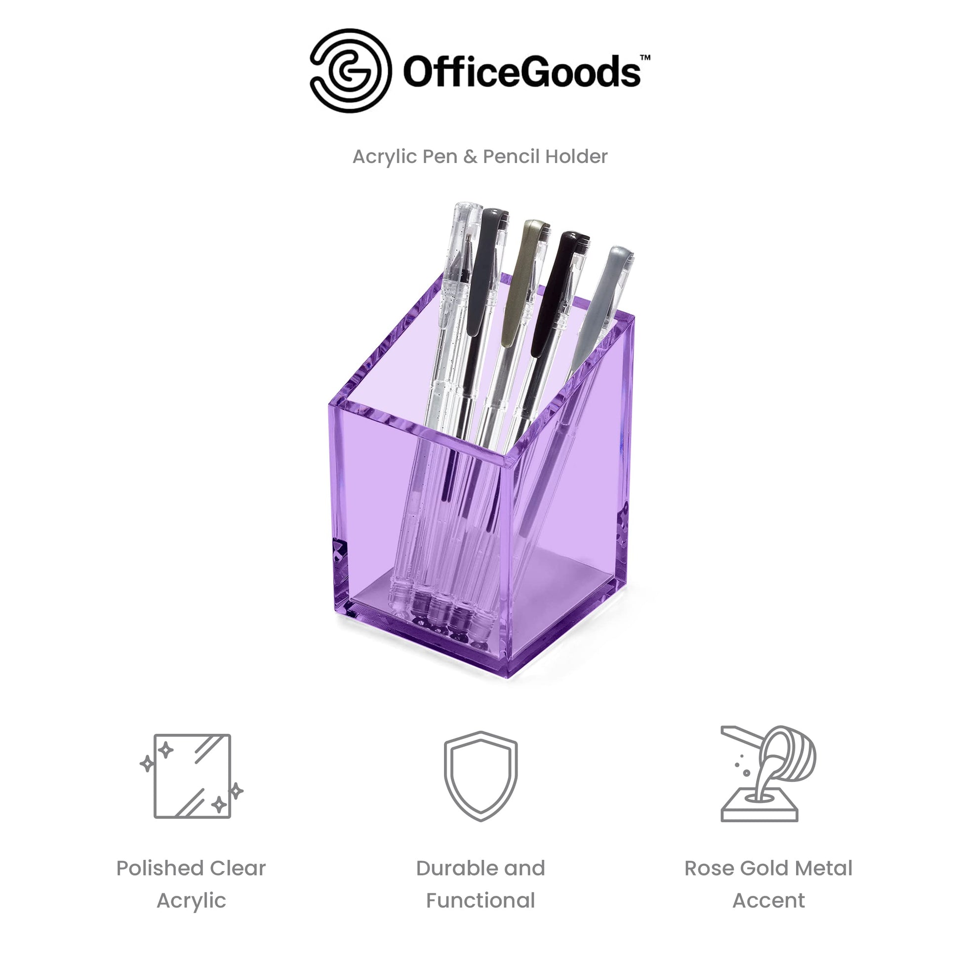 OfficeGoods Acrylic Pen and Pencil Holder, Purple