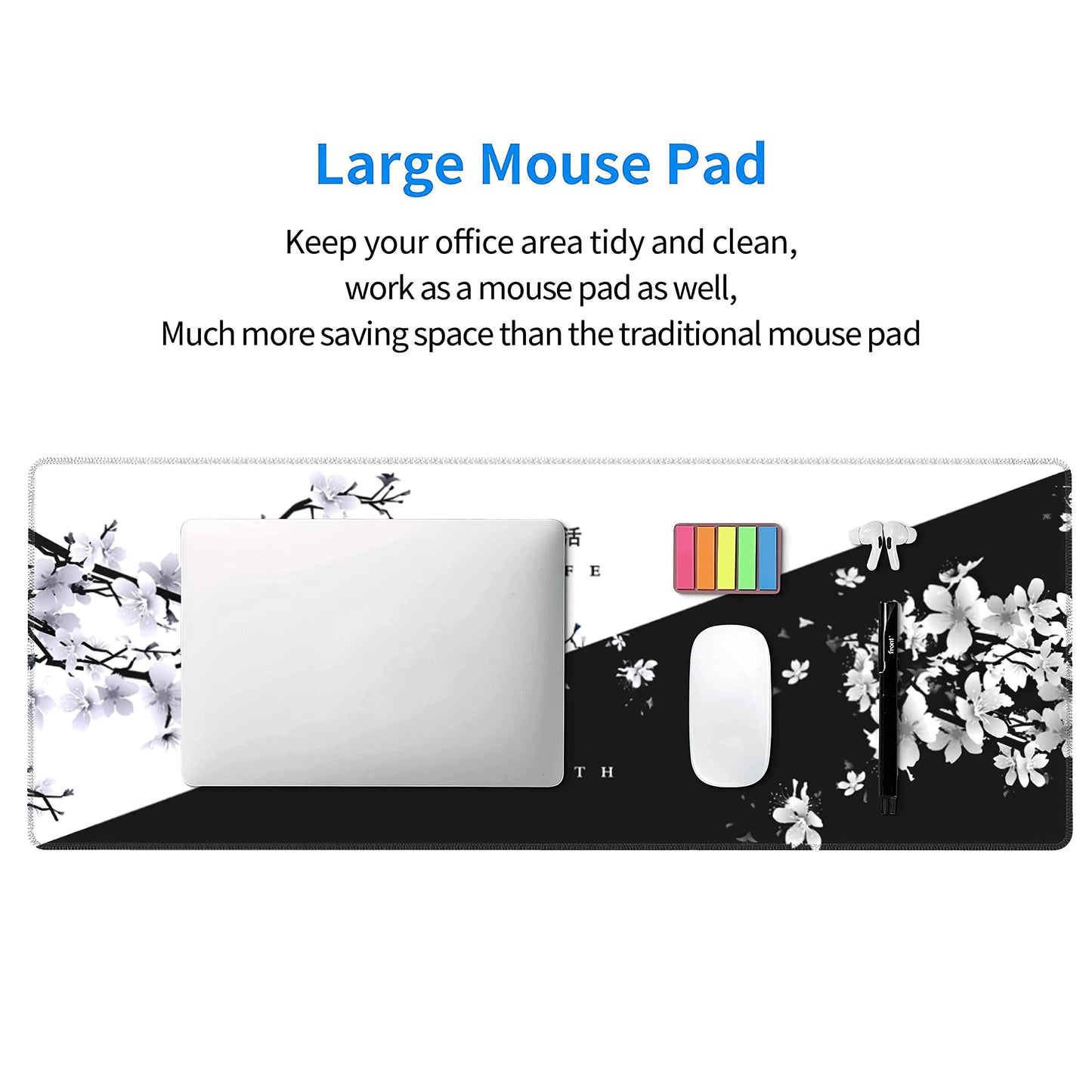 Black White Cherry Blossom Mouse Pad Japanese Sakura Death Life Flower Extended Desk Mat 80X30 cm