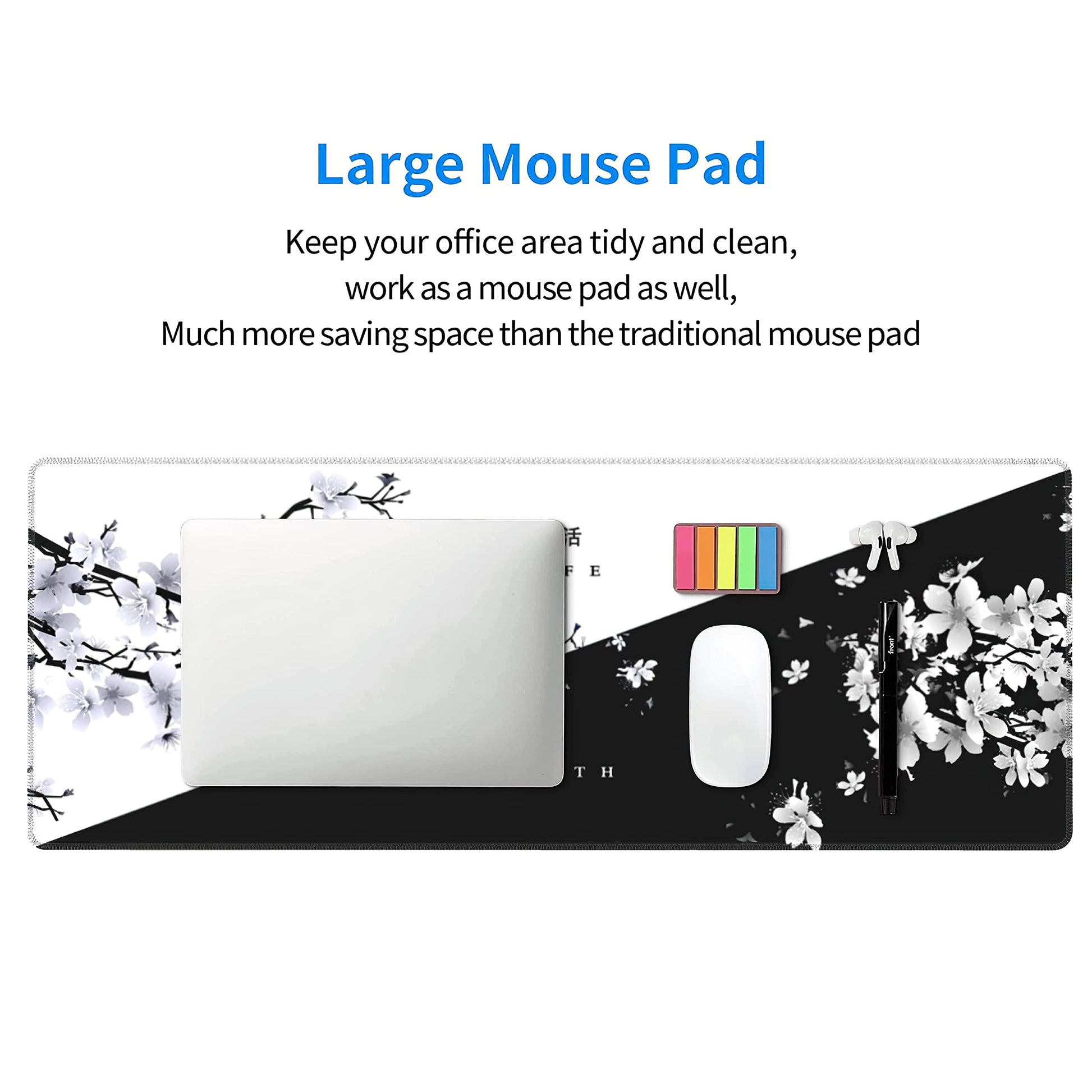 Black White Cherry Blossom Mouse Pad Japanese Sakura Death Life Flower Extended Desk Mat 80X30 cm