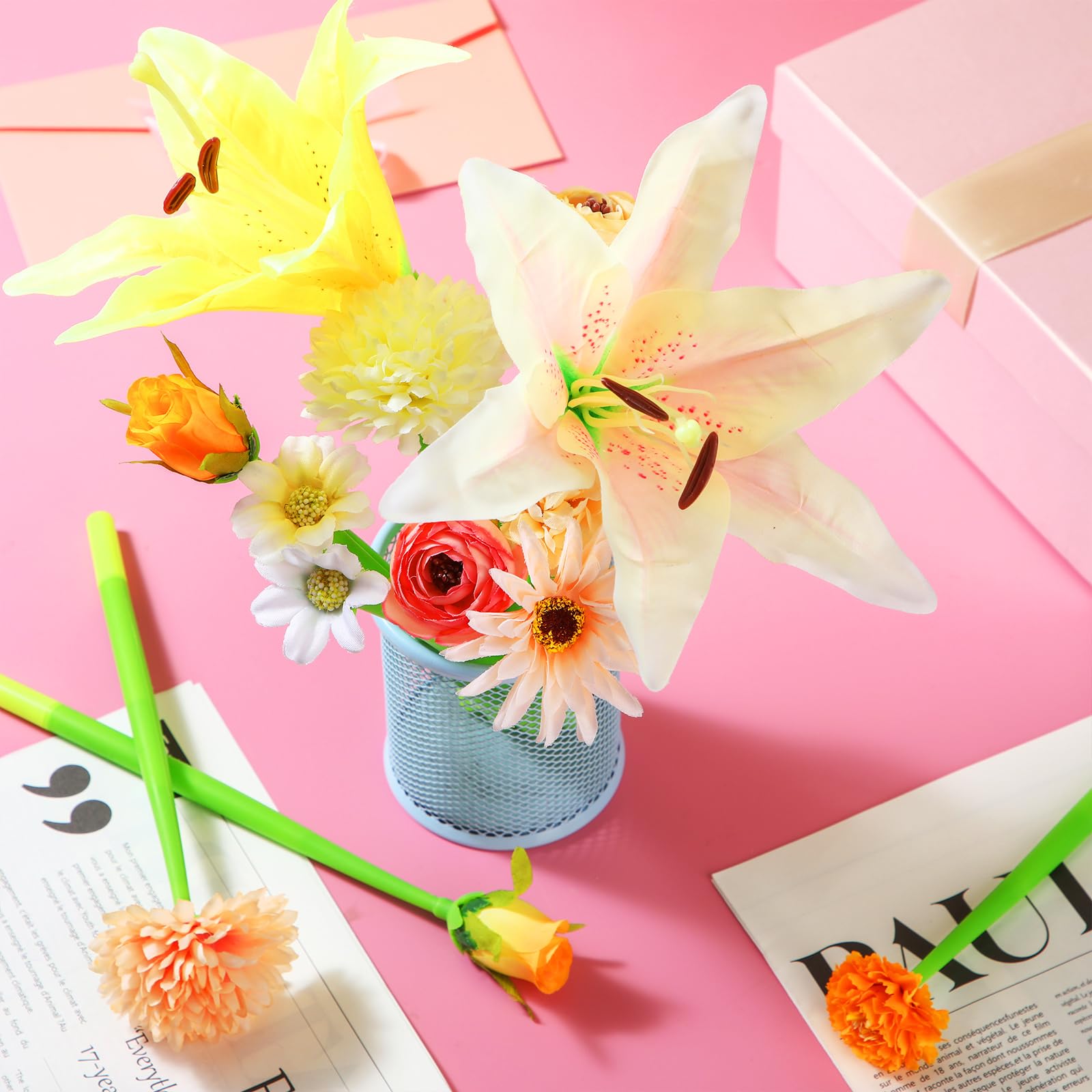 BBTO 24 Pcs First Day Flower Pen Ballpoint with Flower Top, Fresh