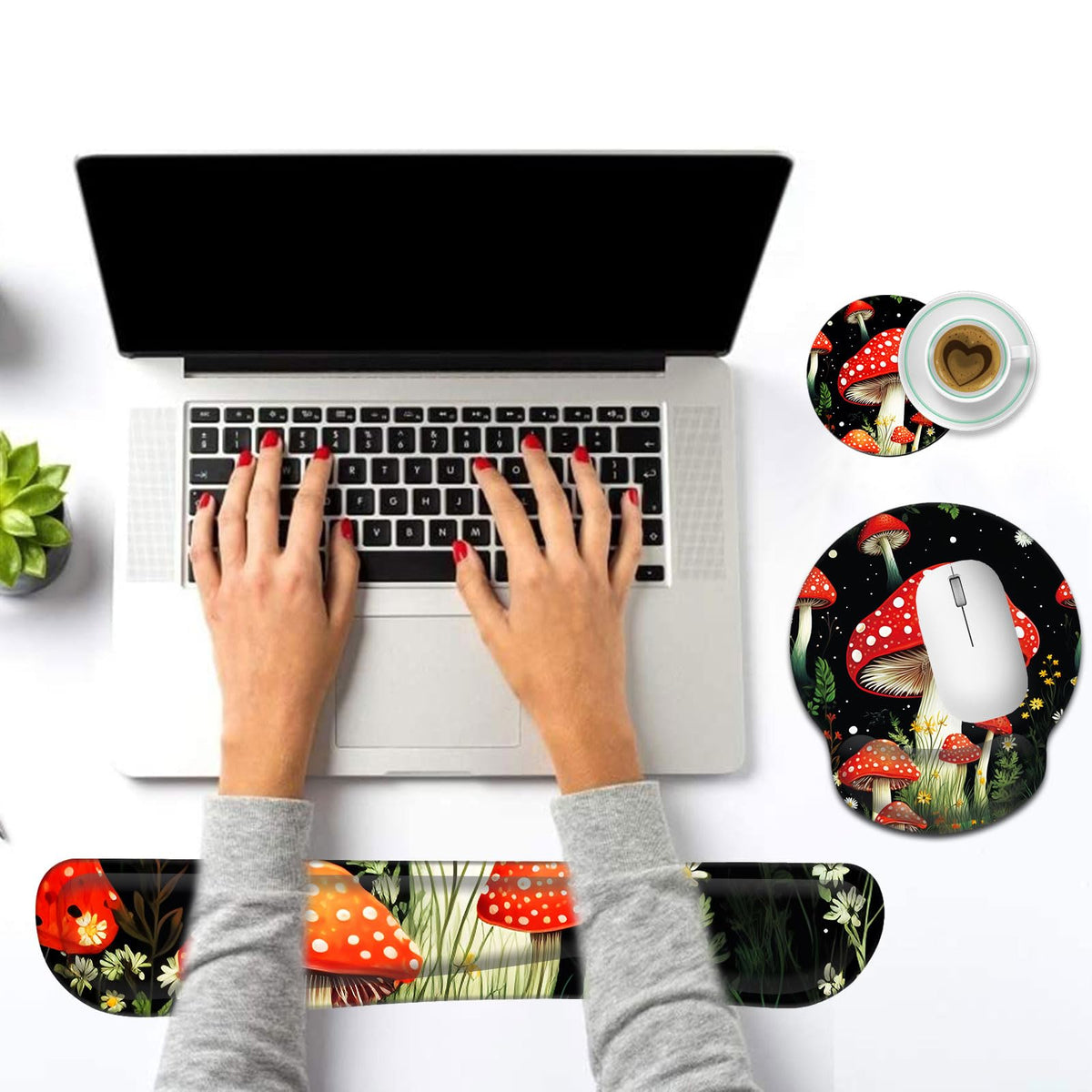 Keyboard Wrist Rest and Mouse Pad Wrist Support Set with Coasters,Ergonomic Gaming Mousepad for