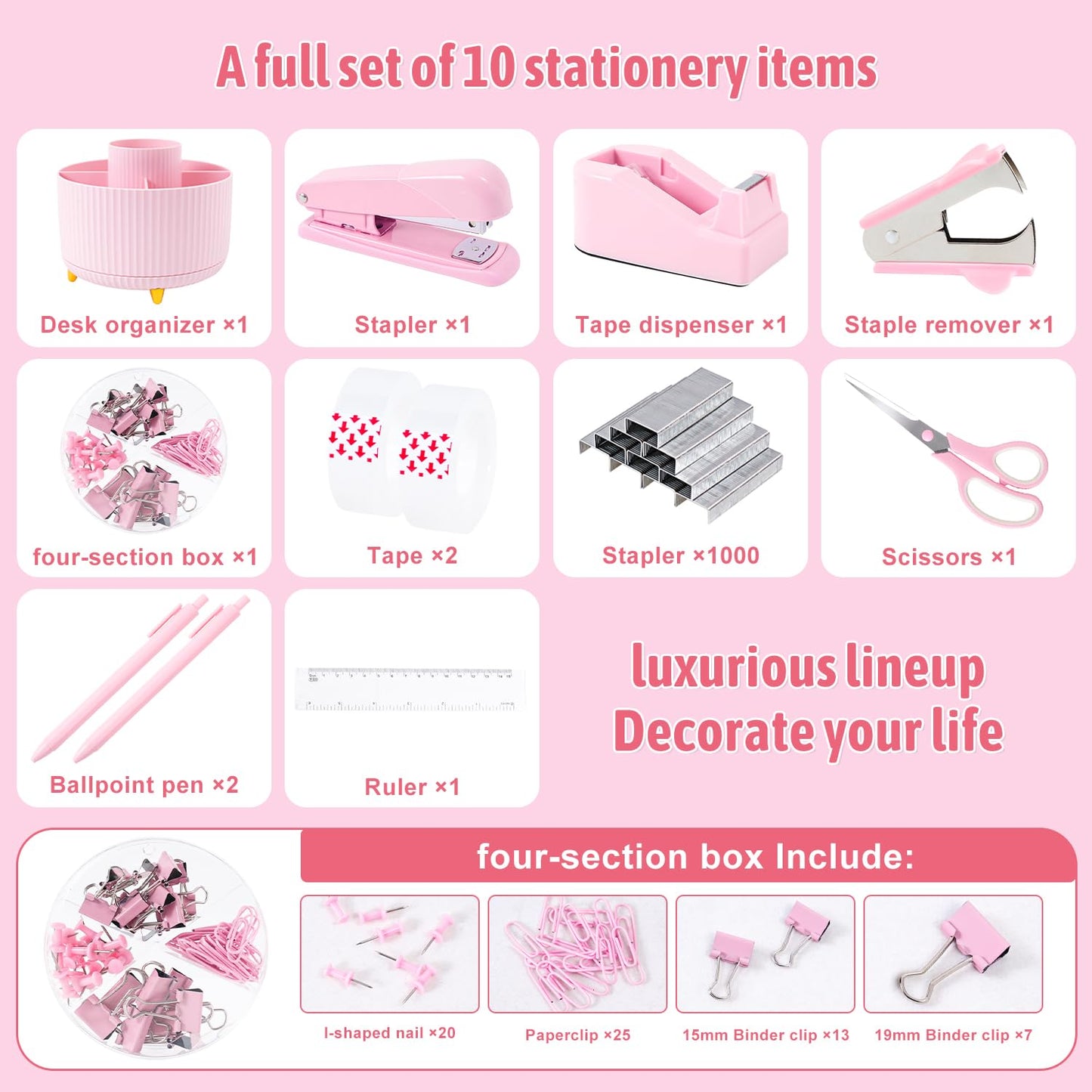 Gawsey Pink Desk Organizers and Accessories with Desk Organizer 360° Rotating Pen Holder and Office