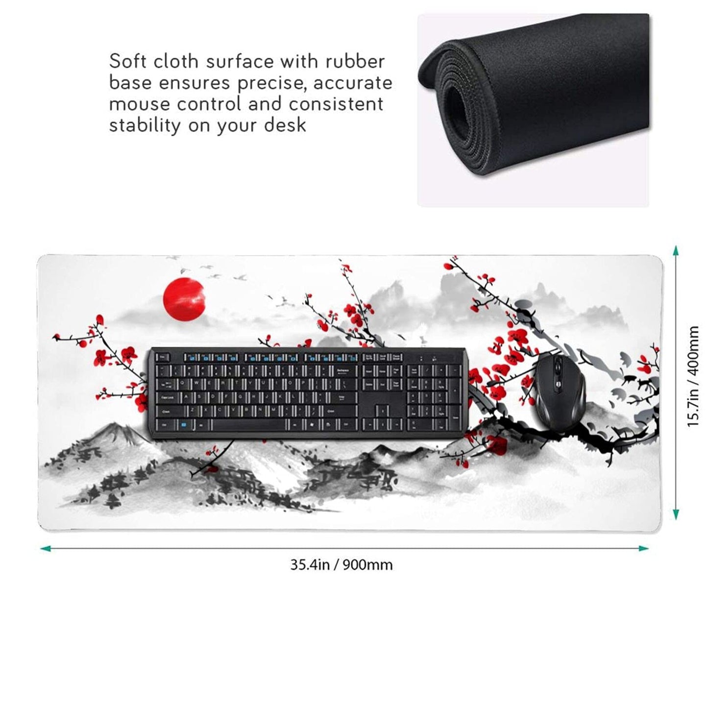 Extended Large Gaming Mouse Pad 35.4 X 15.7 Inch XXL Full Desk Japanese Art Style Cherry Blossom &