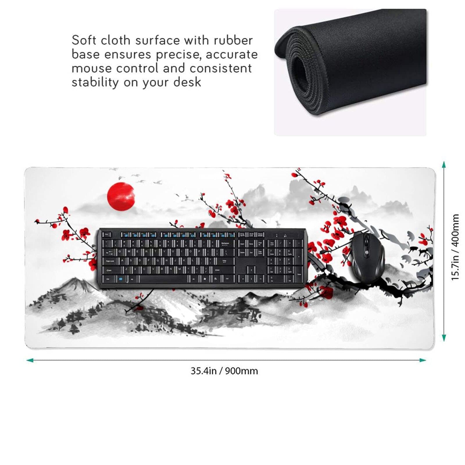 Extended Large Gaming Mouse Pad 35.4 X 15.7 Inch XXL Full Desk Japanese Art Style Cherry Blossom &