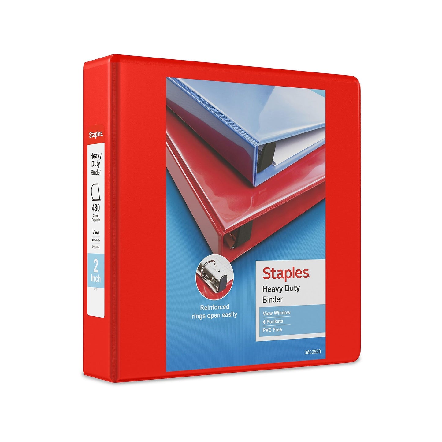 Staples Heavy-Duty 2-Inch 3-Ring View Binders, Red, D-Ring, 3-Pack