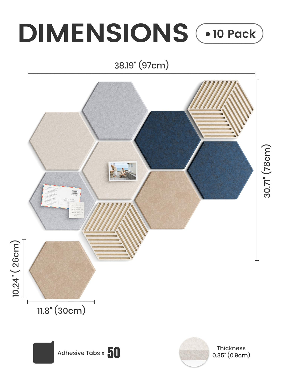 Fluxynara 10-Pack Hexagon Cork Board Alternative, Nordic Slate