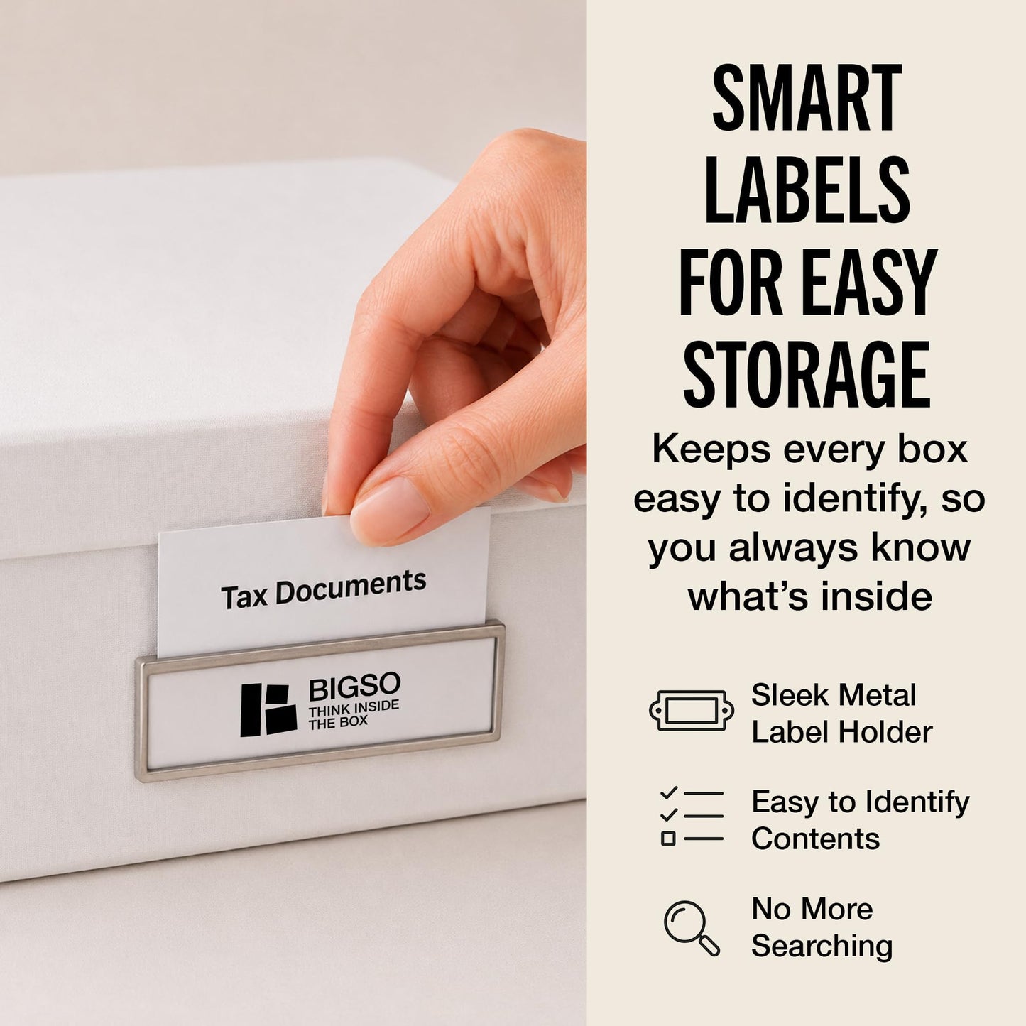 Bigso Oskar Fiberboard Label Frame Document Letter Box - File Organizer Box for Important Paperwork